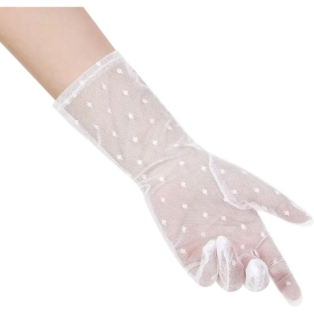 Women's Lvory 01 Short Floral Lace Gloves Sheer Mesh Bridal Wedding Party Prom